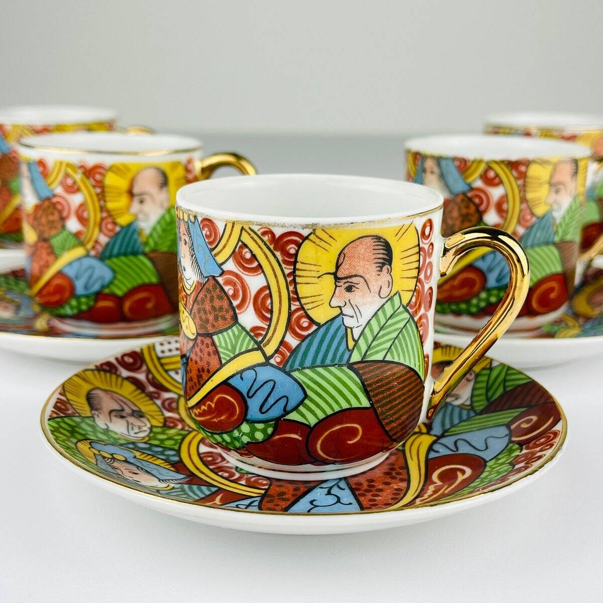 Japanese porcelain coffee service Lithophane Geisha, 1950s, set of 10.