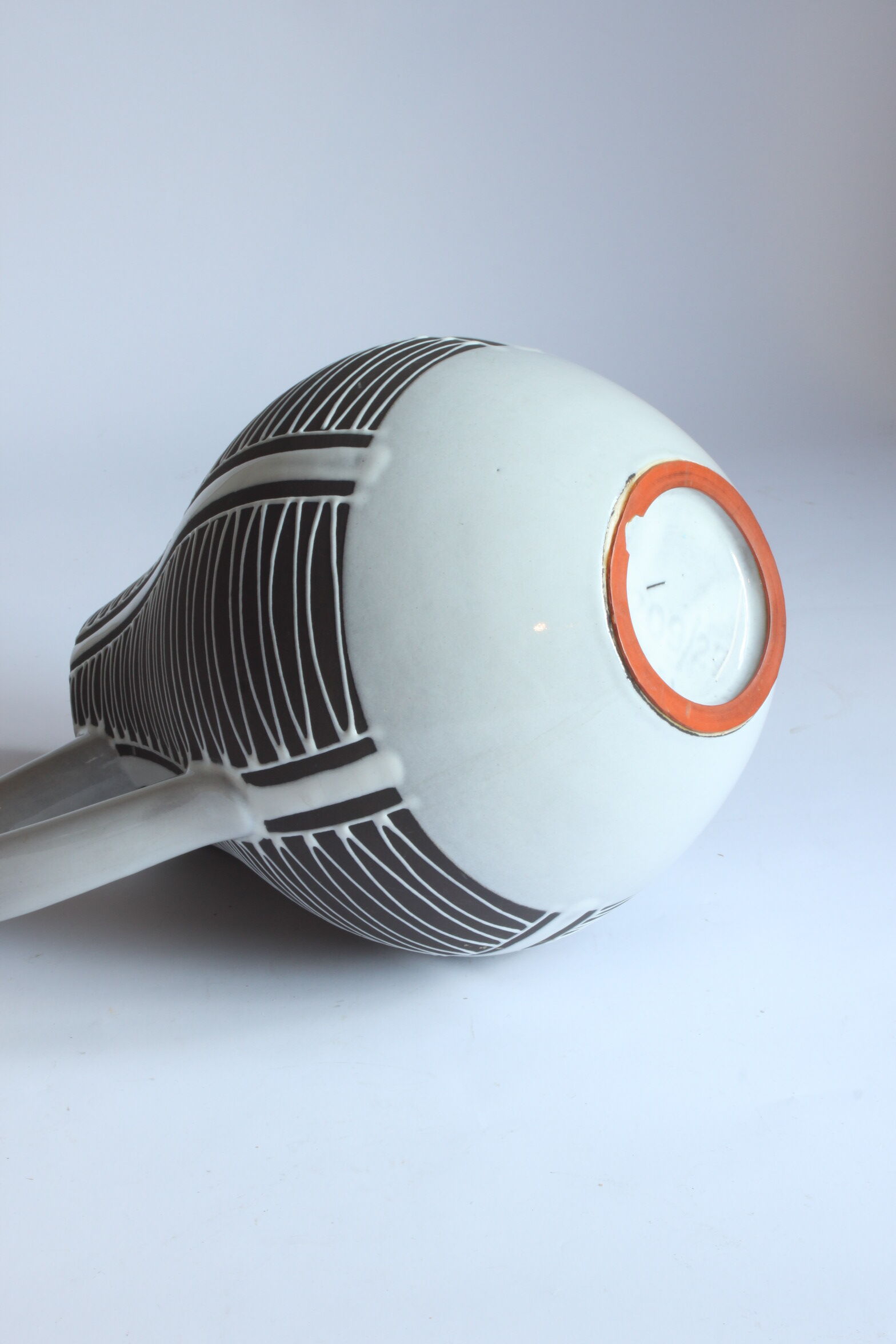 Black and white ceramic pitcher vase "Haiger" by Liesel Spornhauer for Schlossberg, Germany 1950s.