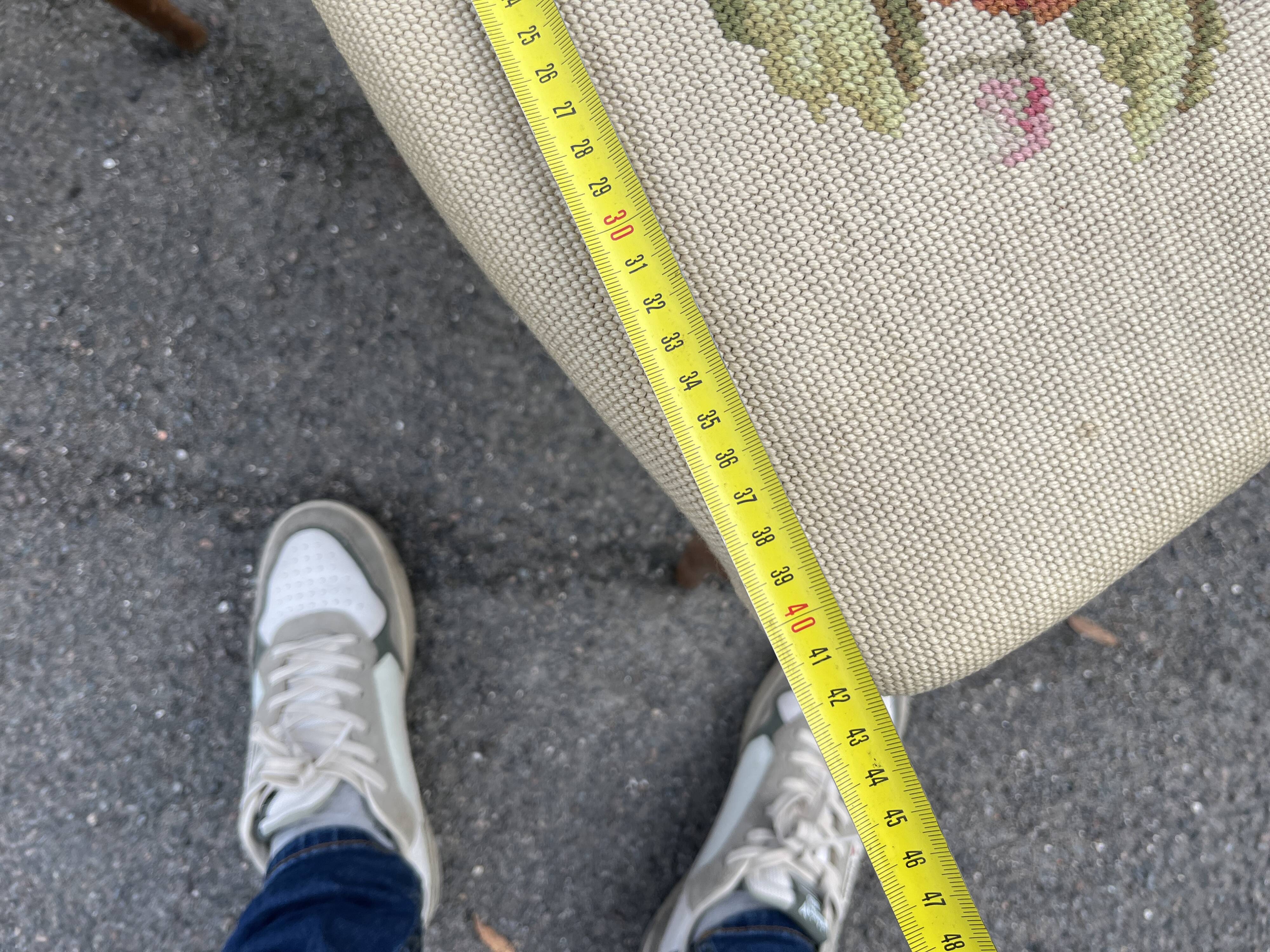 Pair of antique turned wooden chairs, embroidered upholstered seats