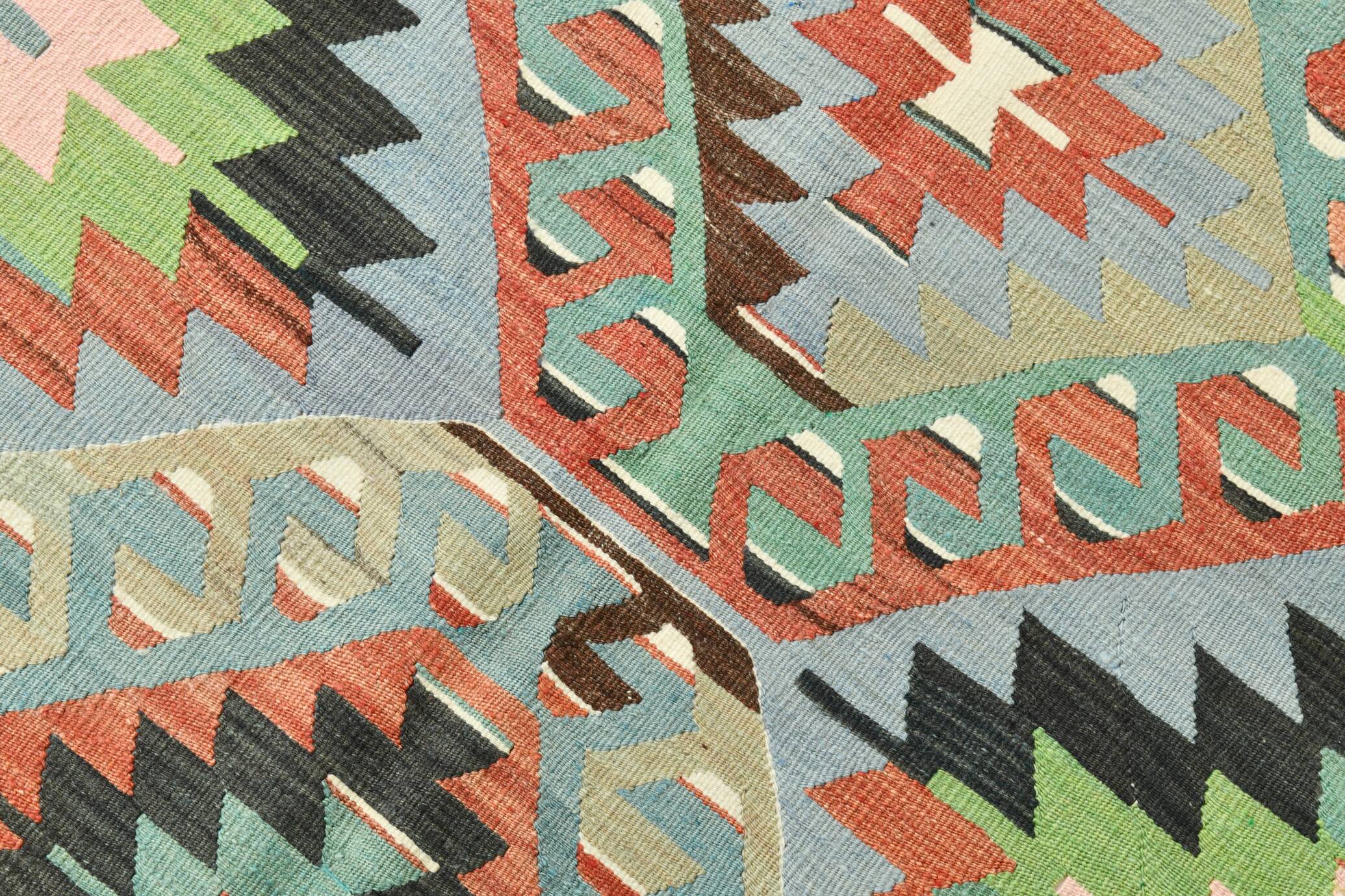 6x10 Light Blue & Green Goemetric Kilim Rug, Handmade Wool Bedroom Carpet