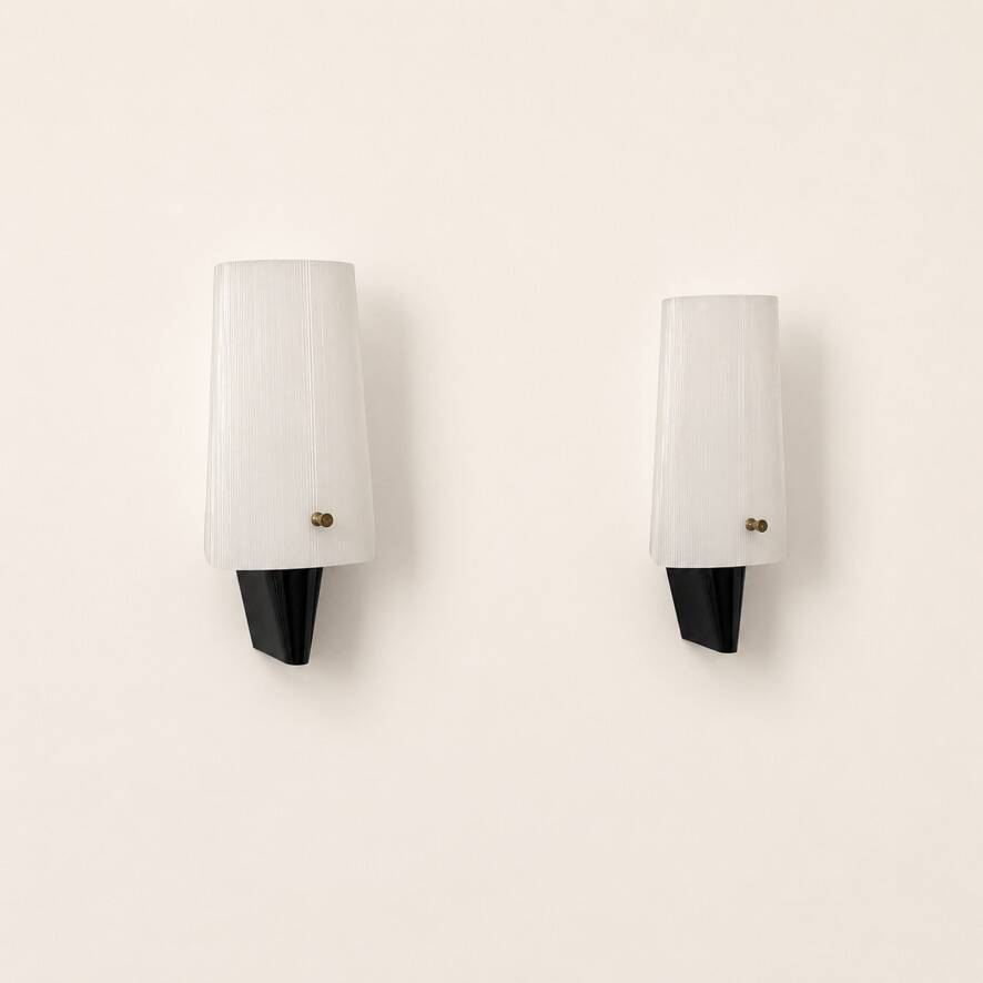 Pair of vintage wall sconces, black ABS and perspex, France, 1970.