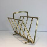 Brass faux-bamboo style magazine rack
