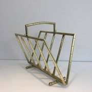 Brass faux-bamboo style magazine rack