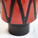 Wendelin Stahl 655-20 Red Brown Vase with Zig Zag Motif, German Studio Pottery with Red Triangles