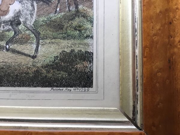Aquarelle ancienne scène de chasse à courre dans son cadre d’origine