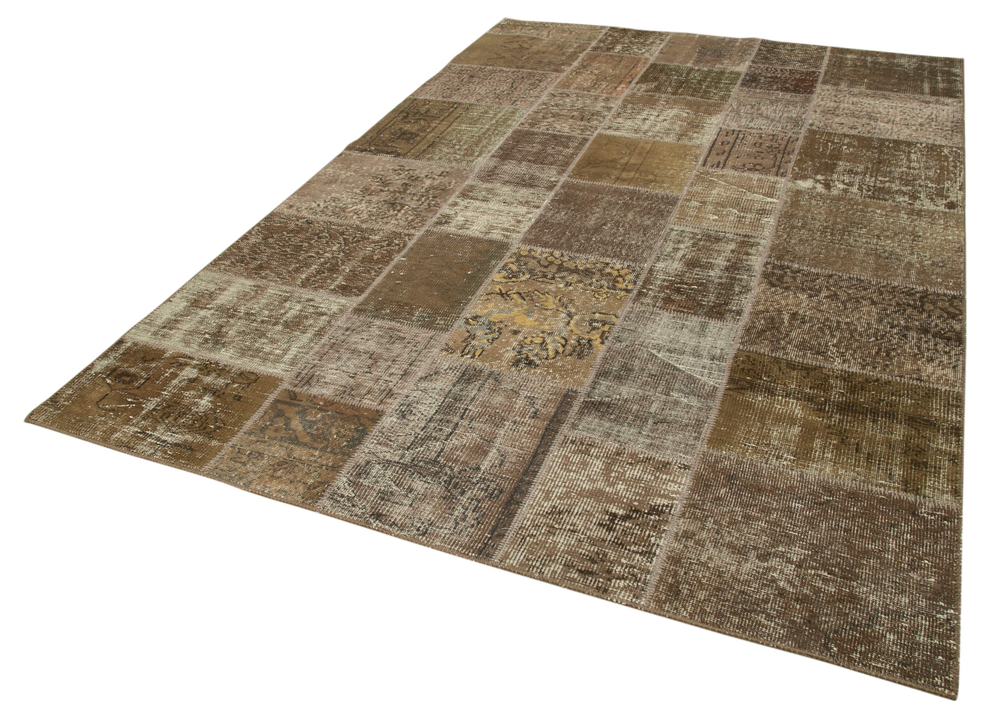 Handmade Turkish Overdyed 197 cm x 300 cm Brown Patchwork Carpet