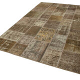 Tapis turc fait à la main 197 cm x 300 cm marron patchwork
