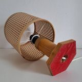Rattan and wood bedside lamp