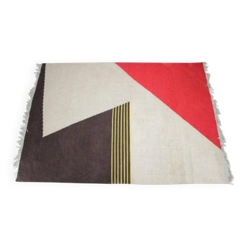 Midcentury Geometric Kilim Carpet in Style of Antonín Kybal, 1950s