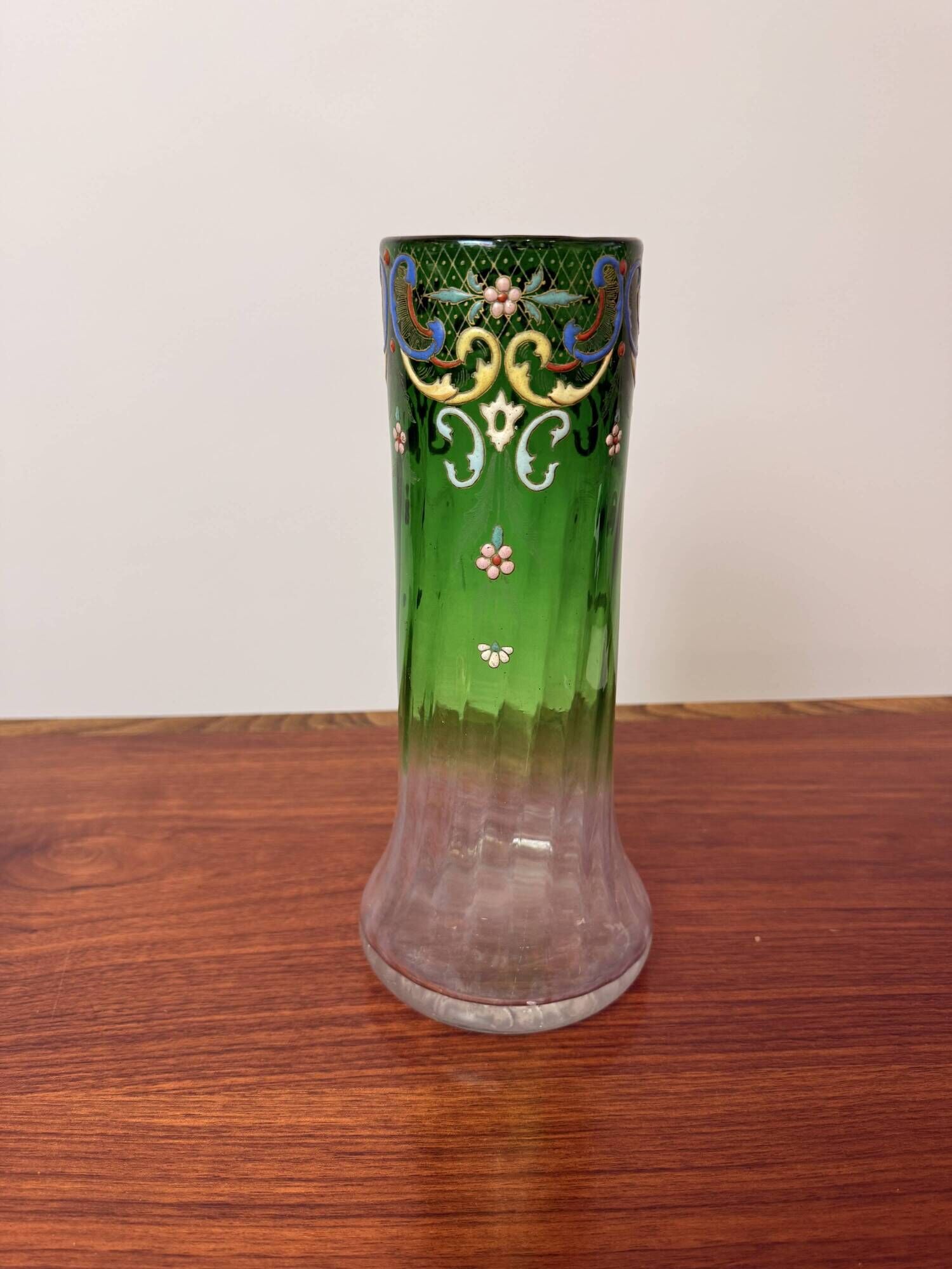 Antique Legras vase – green and transparent with polychrome enamel – Art Nouveau
