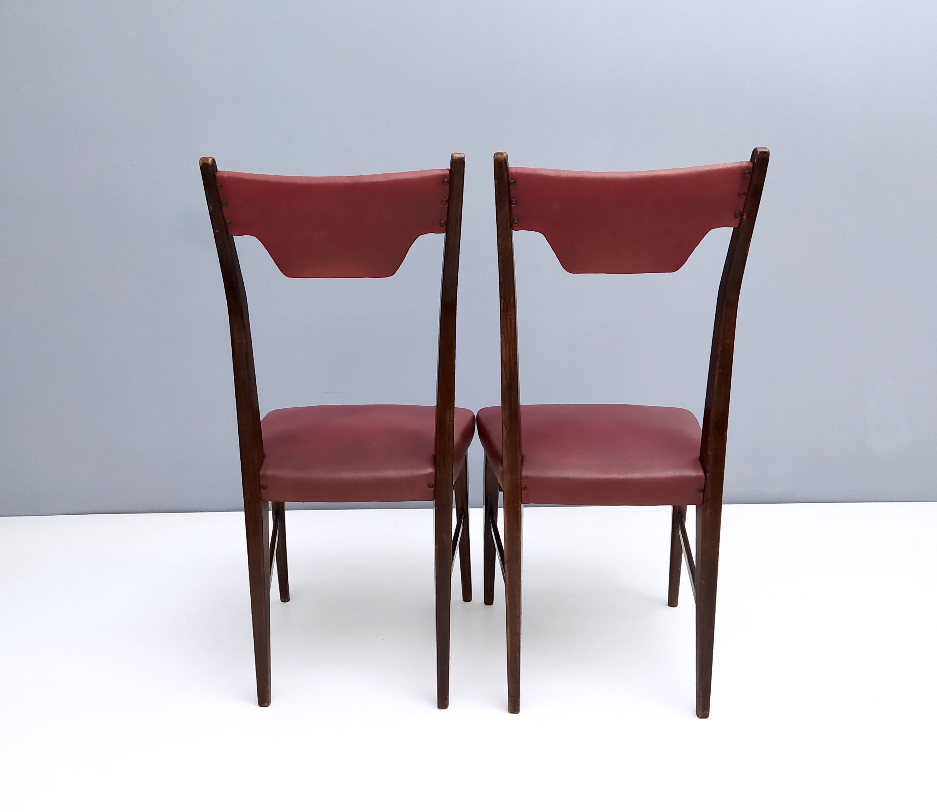 Set of Four Vintage Ebonized Beech and Crimson Skai Dining Chairs, Italy