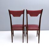 Set of Four Vintage Ebonized Beech and Crimson Skai Dining Chairs, Italy