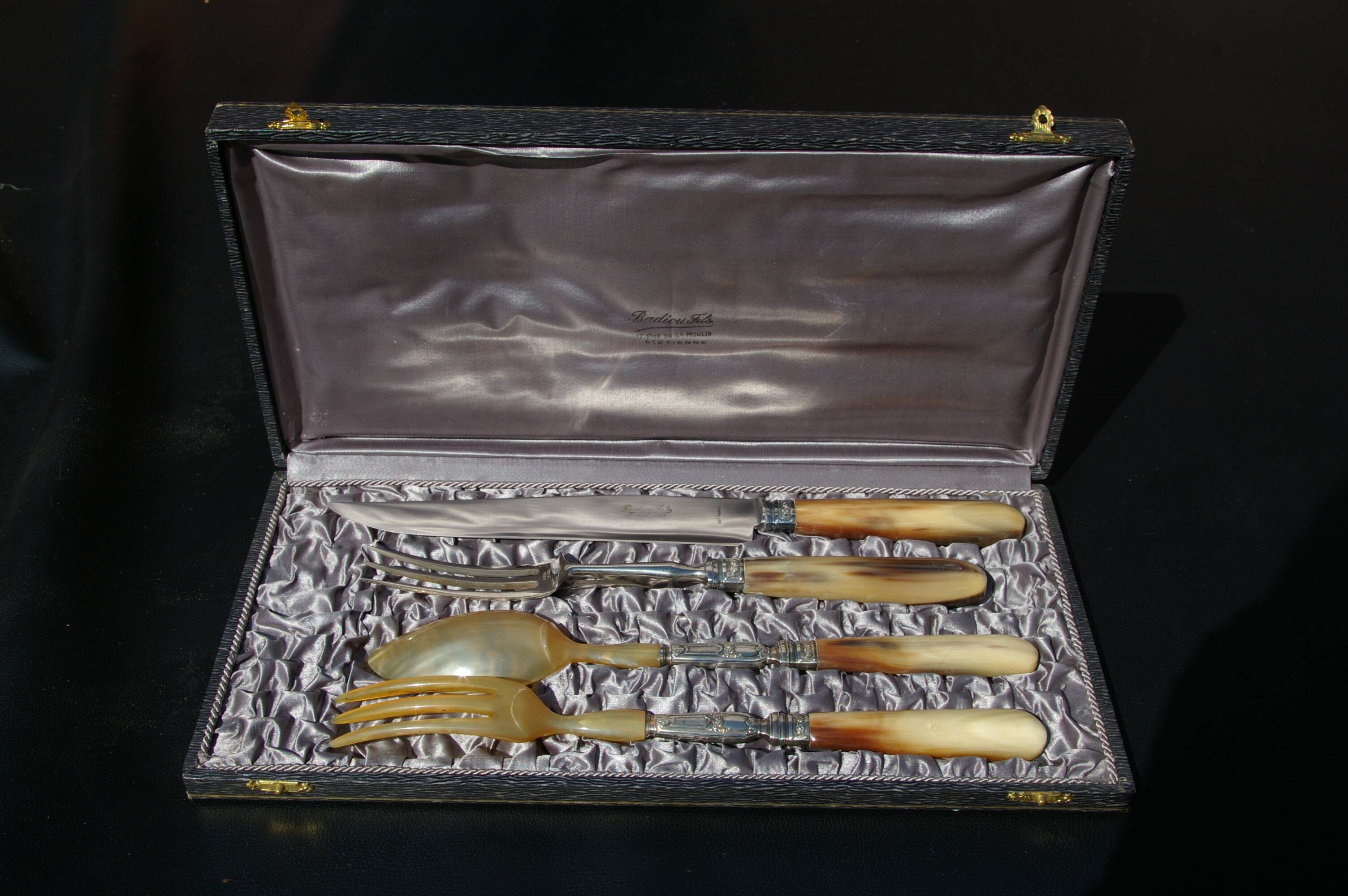 Carving Set + Salad Server Horn and Stainless Steel