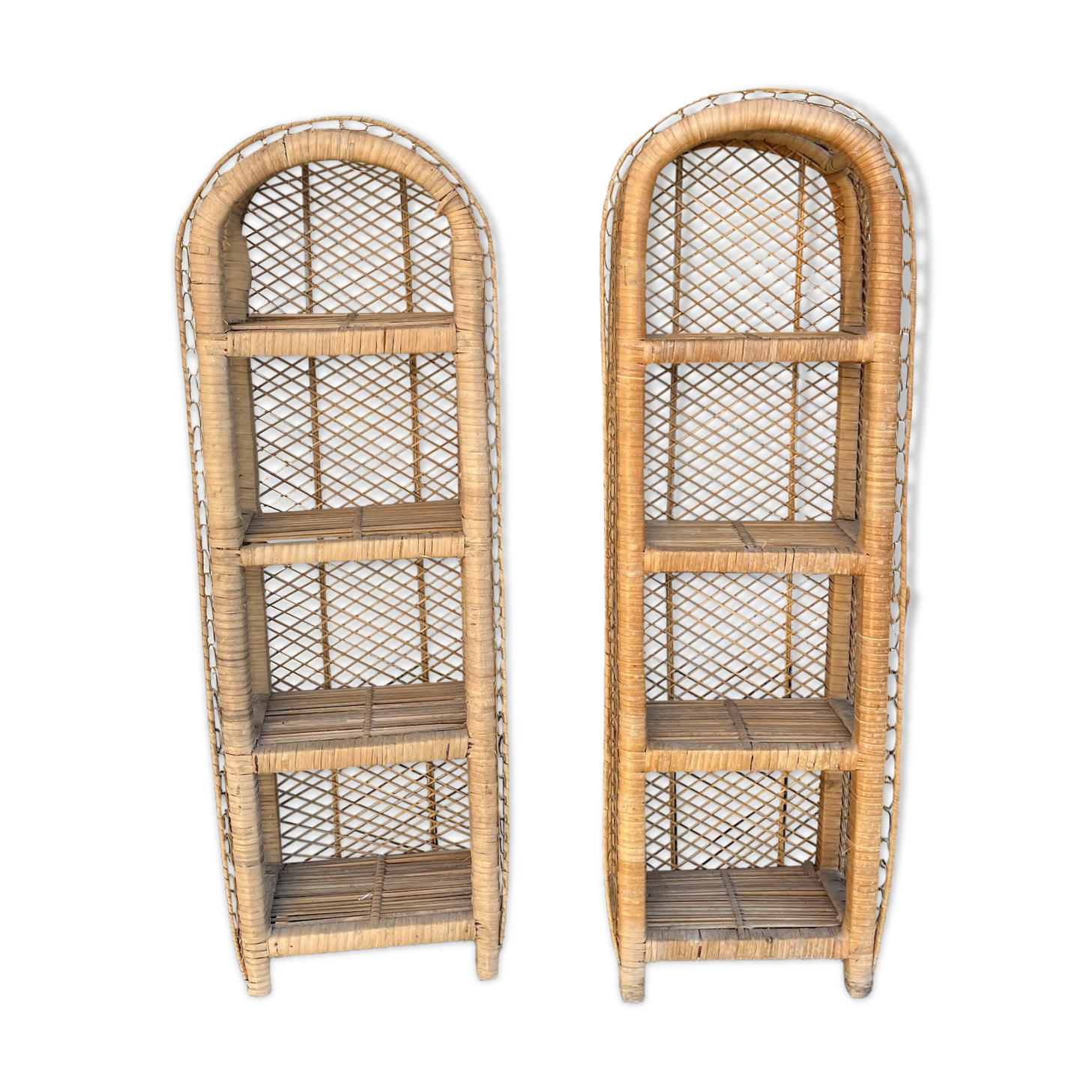 Pair of braided wicker shelves