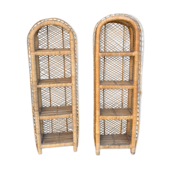 Pair of braided wicker shelves