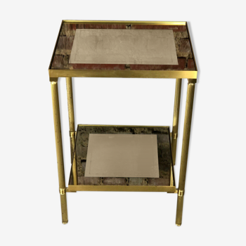 70'S vintage glass and brass sofa tip / side table