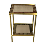 70'S vintage glass and brass sofa tip / side table