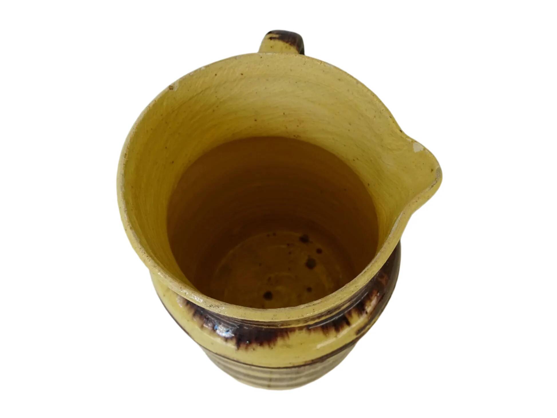 Grand pichet ancien en céramique française de Dieulefit, à glaçure jaune.