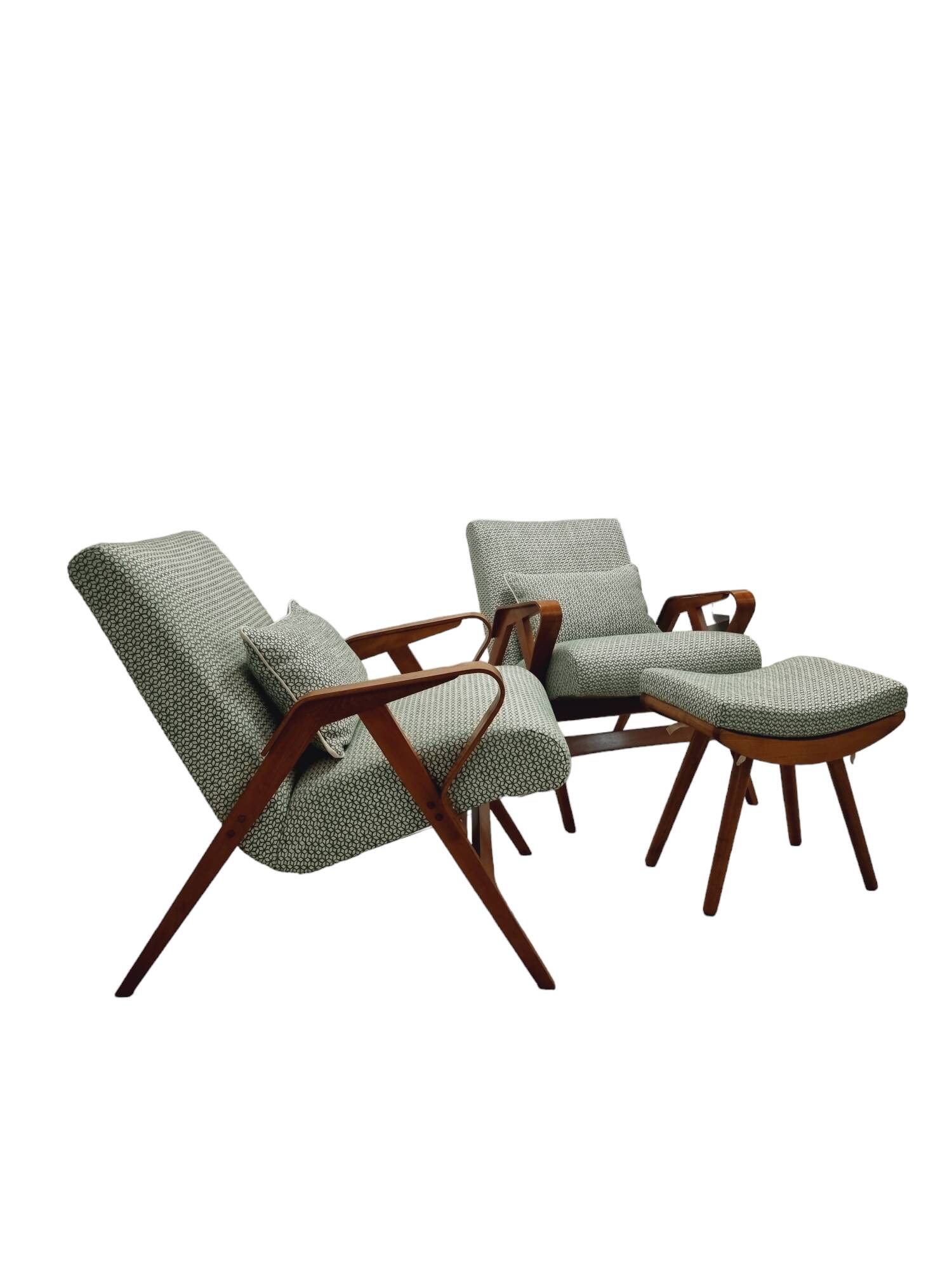Set of two Mid-century modern Tatra armchairs with footrest, 1950-60's, Czechoslovakia