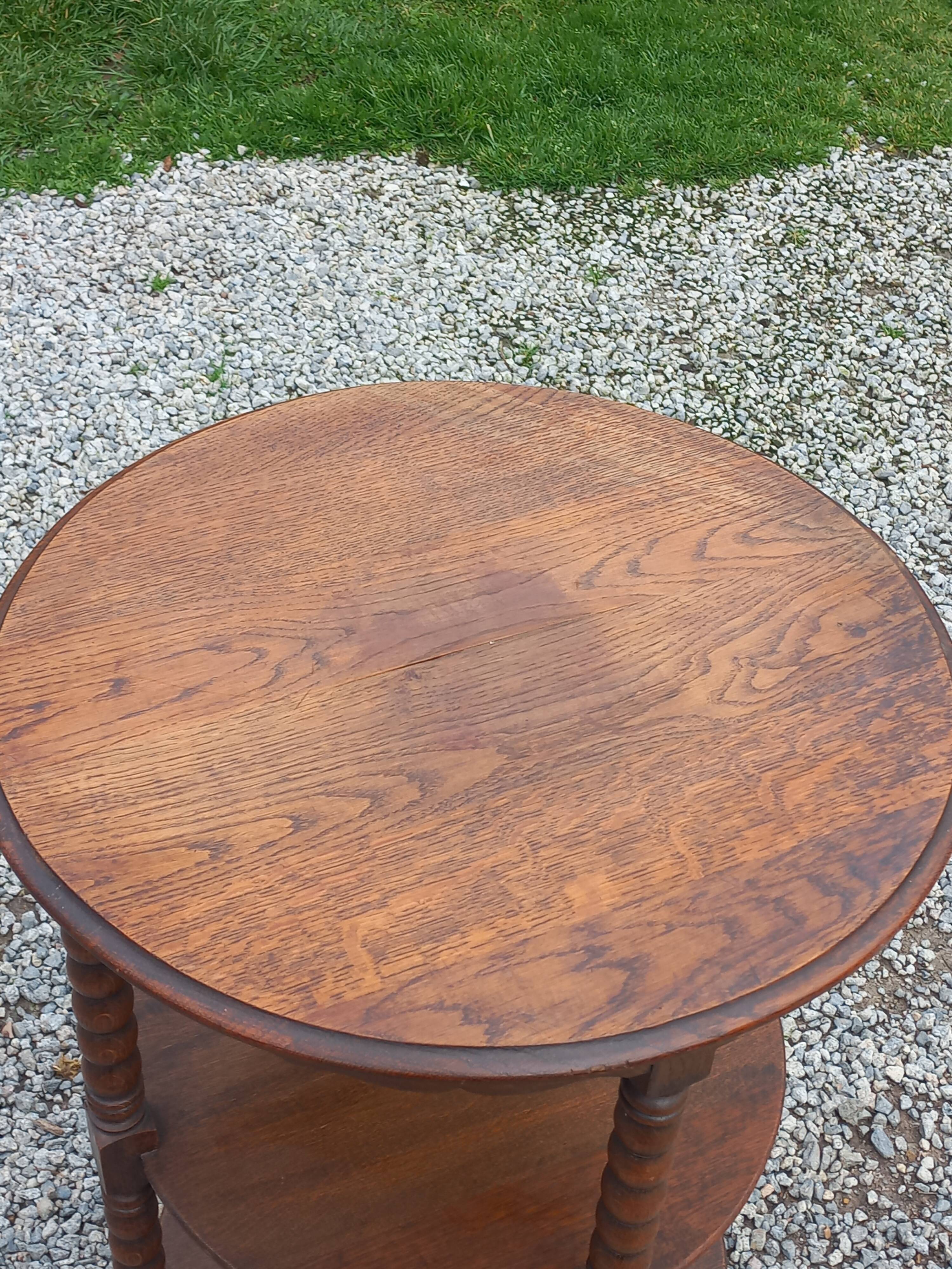 Vintage oak pedestal table with 3 shelves from the 60s