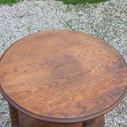Vintage oak pedestal table with 3 shelves from the 60s
