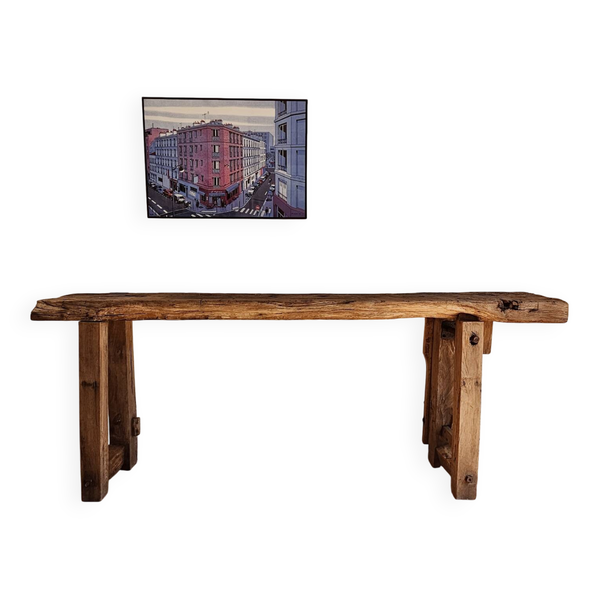 Ancien établi de menuisier – Console en bois massif