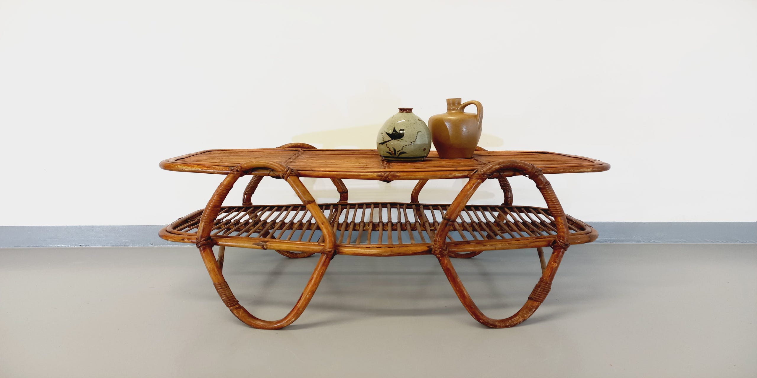 Coffee table with magazine tray in vintage rattan from the 60s
