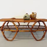 Coffee table with magazine tray in vintage rattan from the 60s