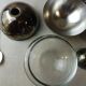 Old breakfast service, confectioner, sugar bowl, silver metal ball + glass
