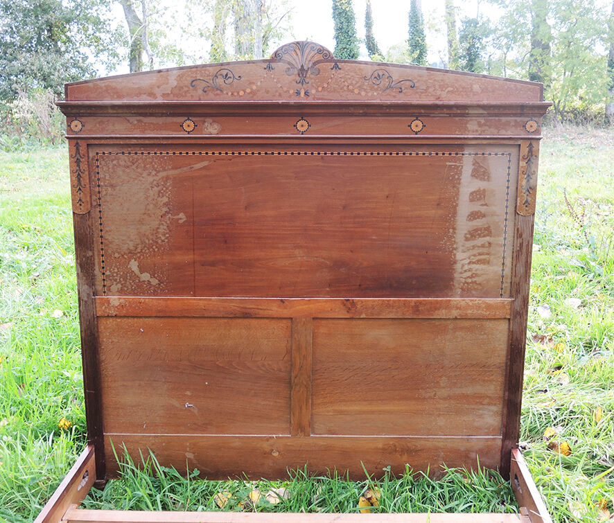 Bed frame double wood  inlay vintage