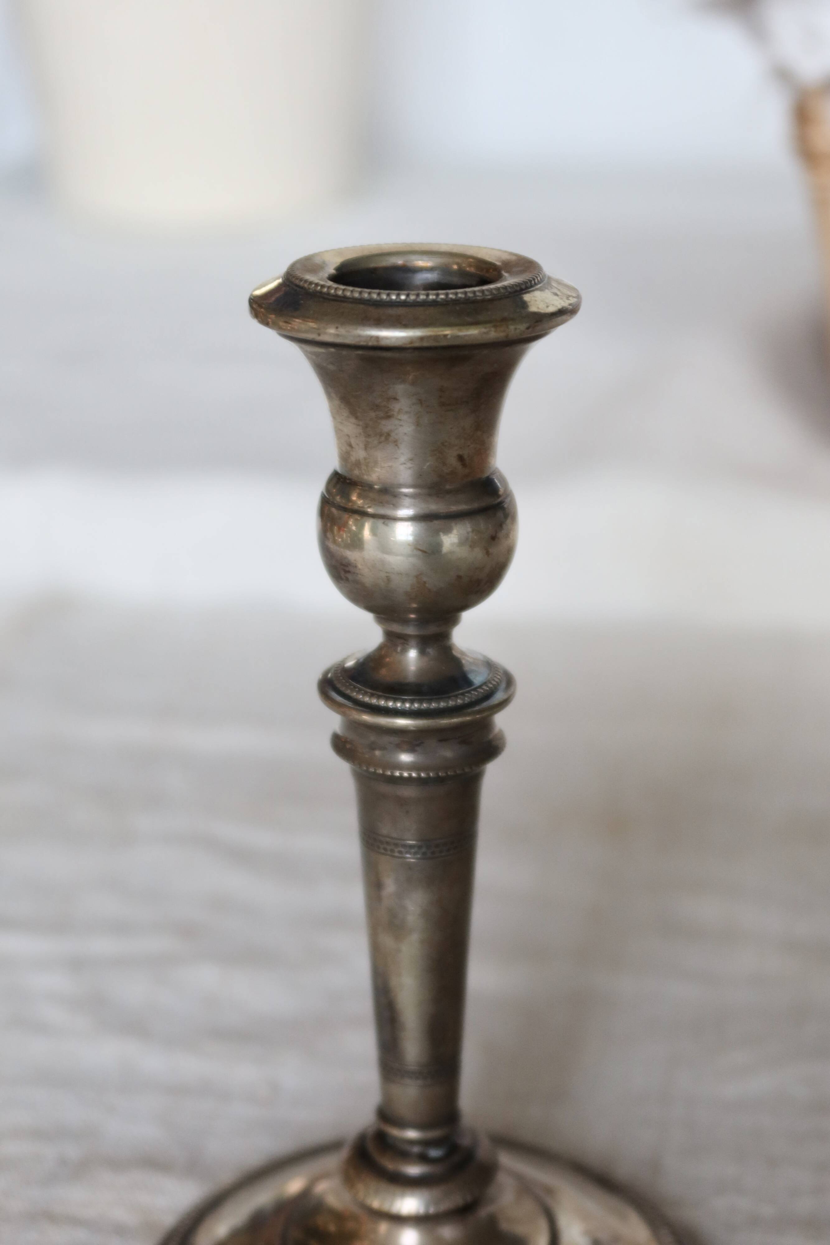 Antique silver-plated candlestick – Beaded decoration