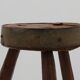 Brutalist French solid oak tripod stool with metal rim, 1850s