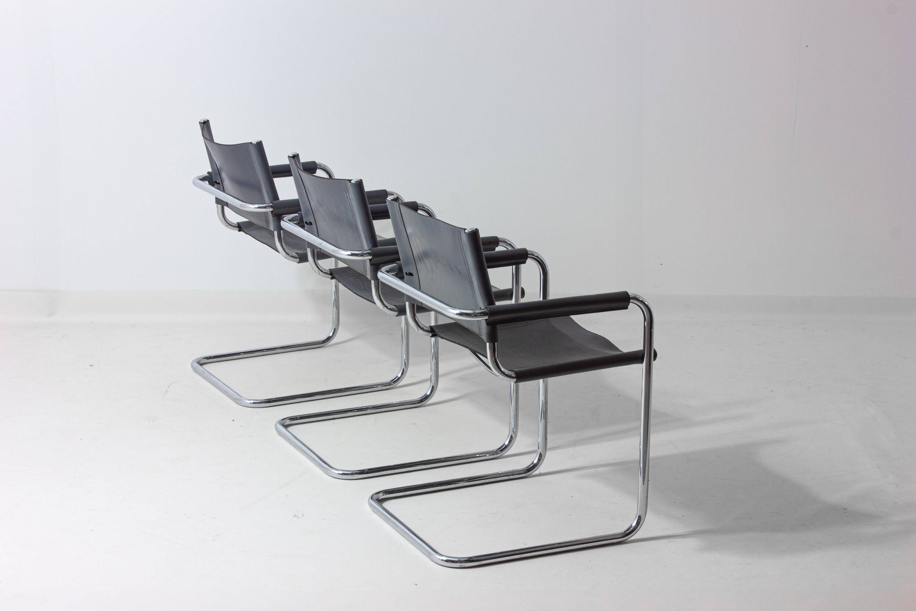 Set of Bauhaus "MG5" leather chairs by Matteo Grassi, Italy, 1980s