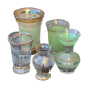 Set of 5 vases in green granite glass and vintage gold