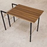 Vintage vinyl serving trolley in wood and gold metal