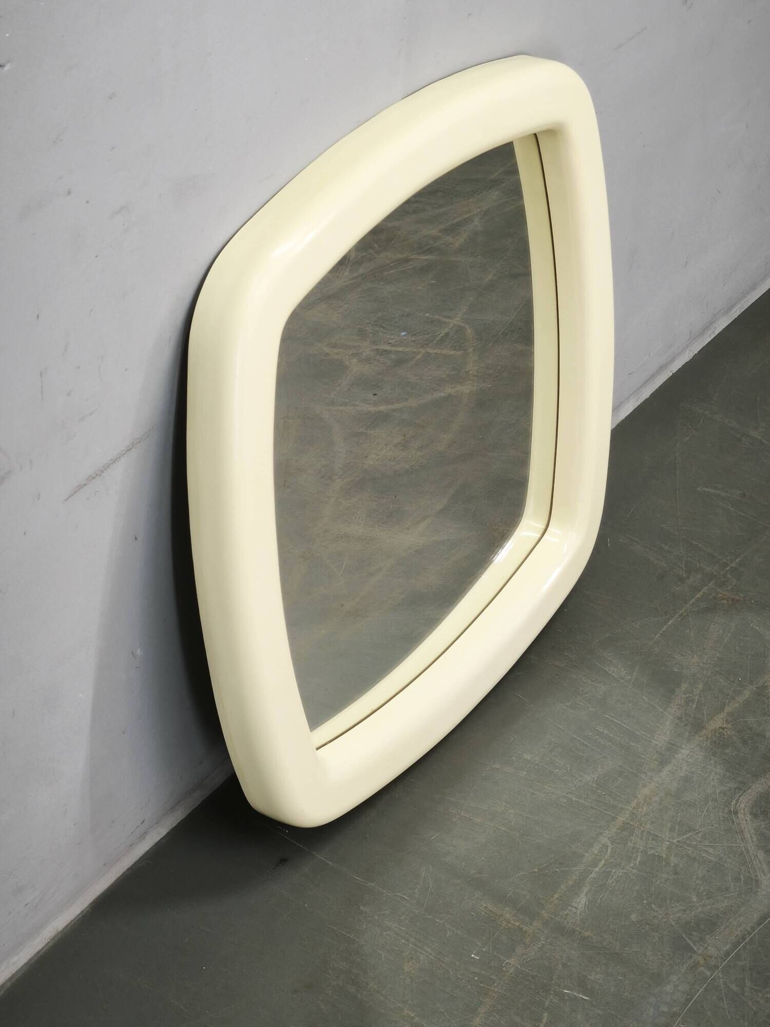 1970s Italian Space Age Cream Plastic Square Wall Mirror