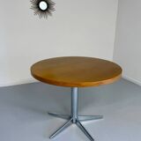 Old round table in solid wood and metal, vintage 70s design