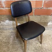 Vintage Scandinavian Chair Beech + Black Skai Seat & Back 60s