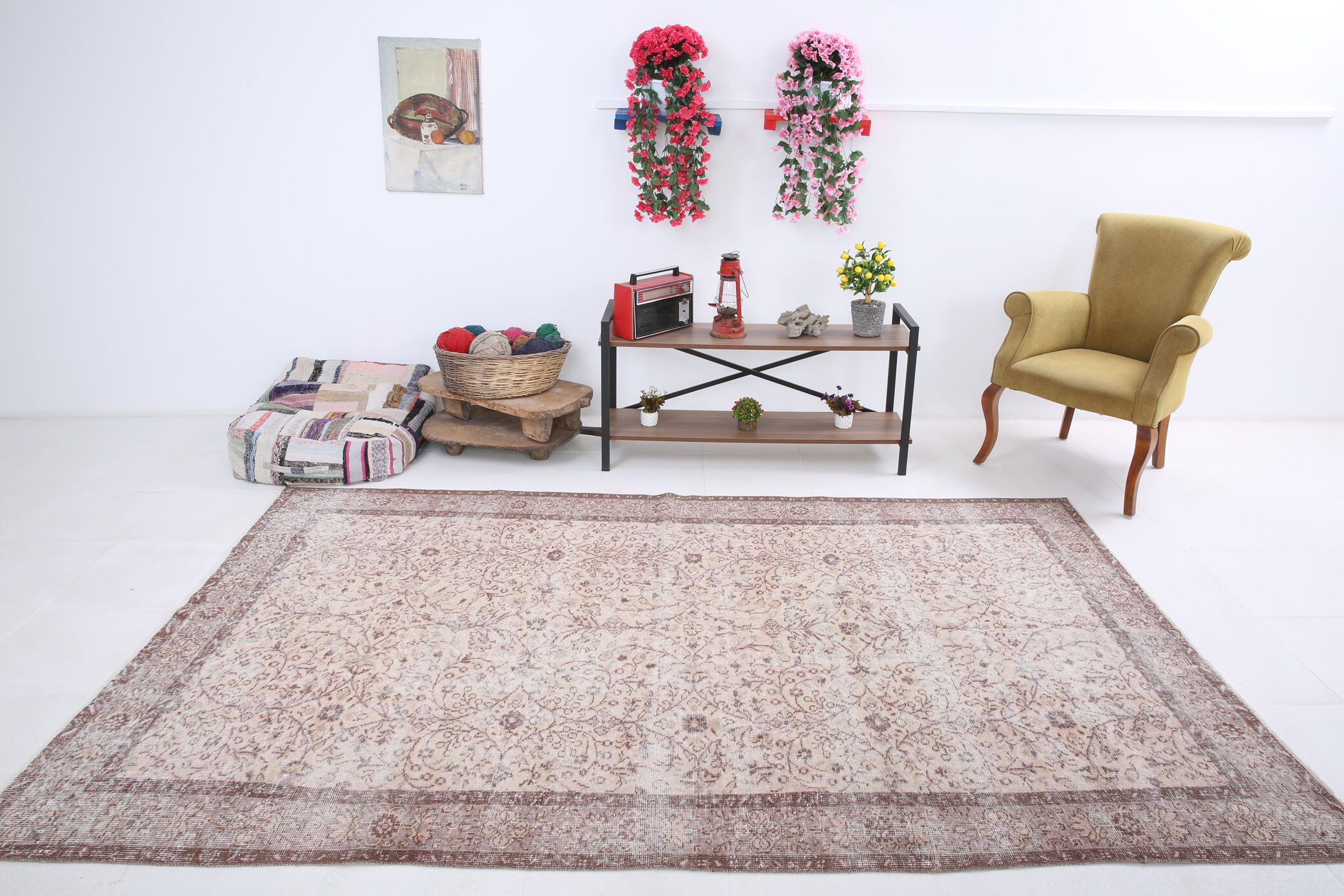 6x9 floral farmhouse vintage carpet 293x176cm