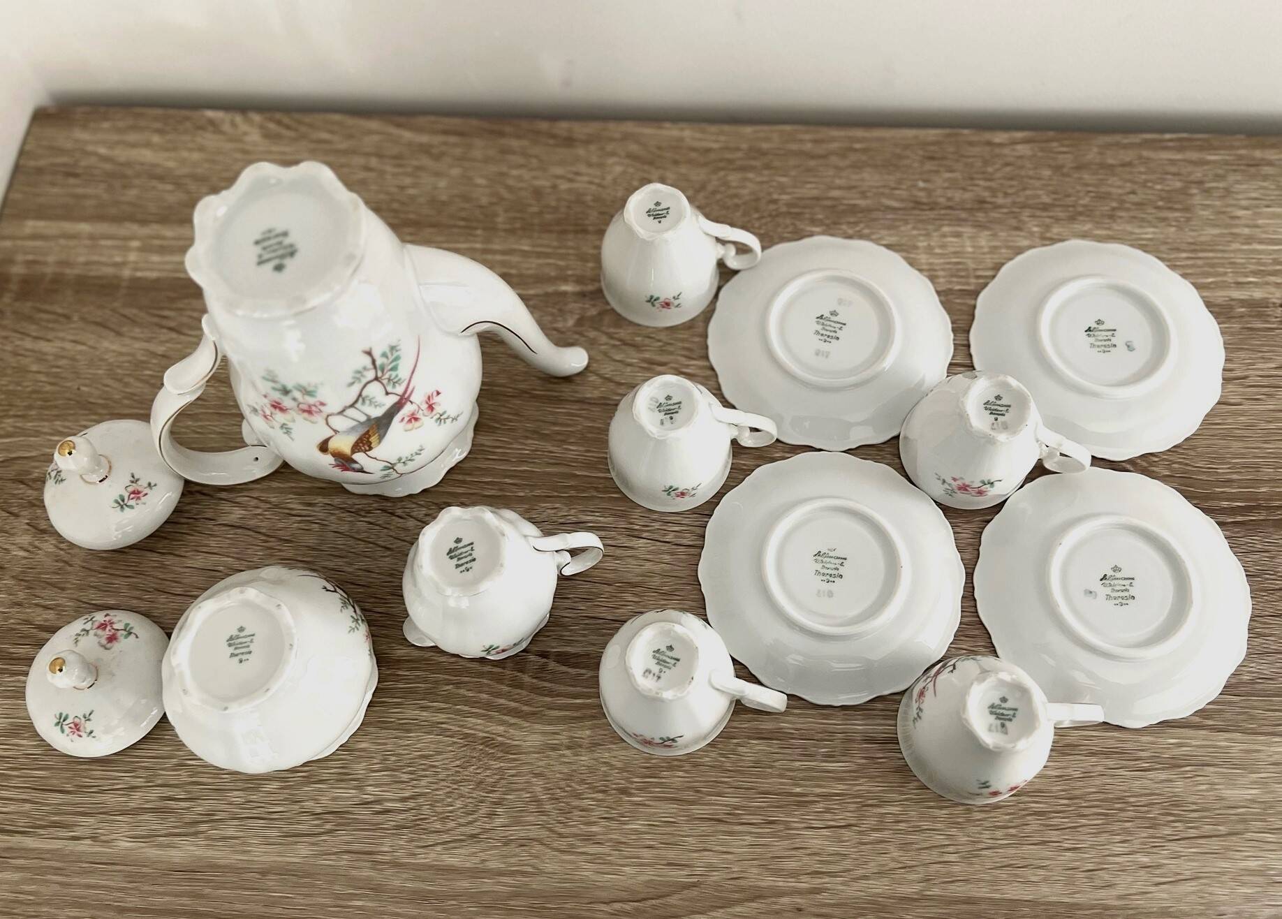 White porcelain coffee service Seltmann Weiden Bavaria paradise bird