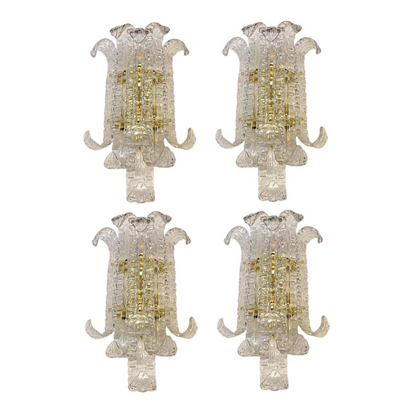 Lot of 4 of Contemporary Transparent "Lingue" Murano Style Glass Wall Lamp