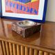 Mid-century modern brown goatskin parchment ashtray, Aldo Tura, Italy 1960s