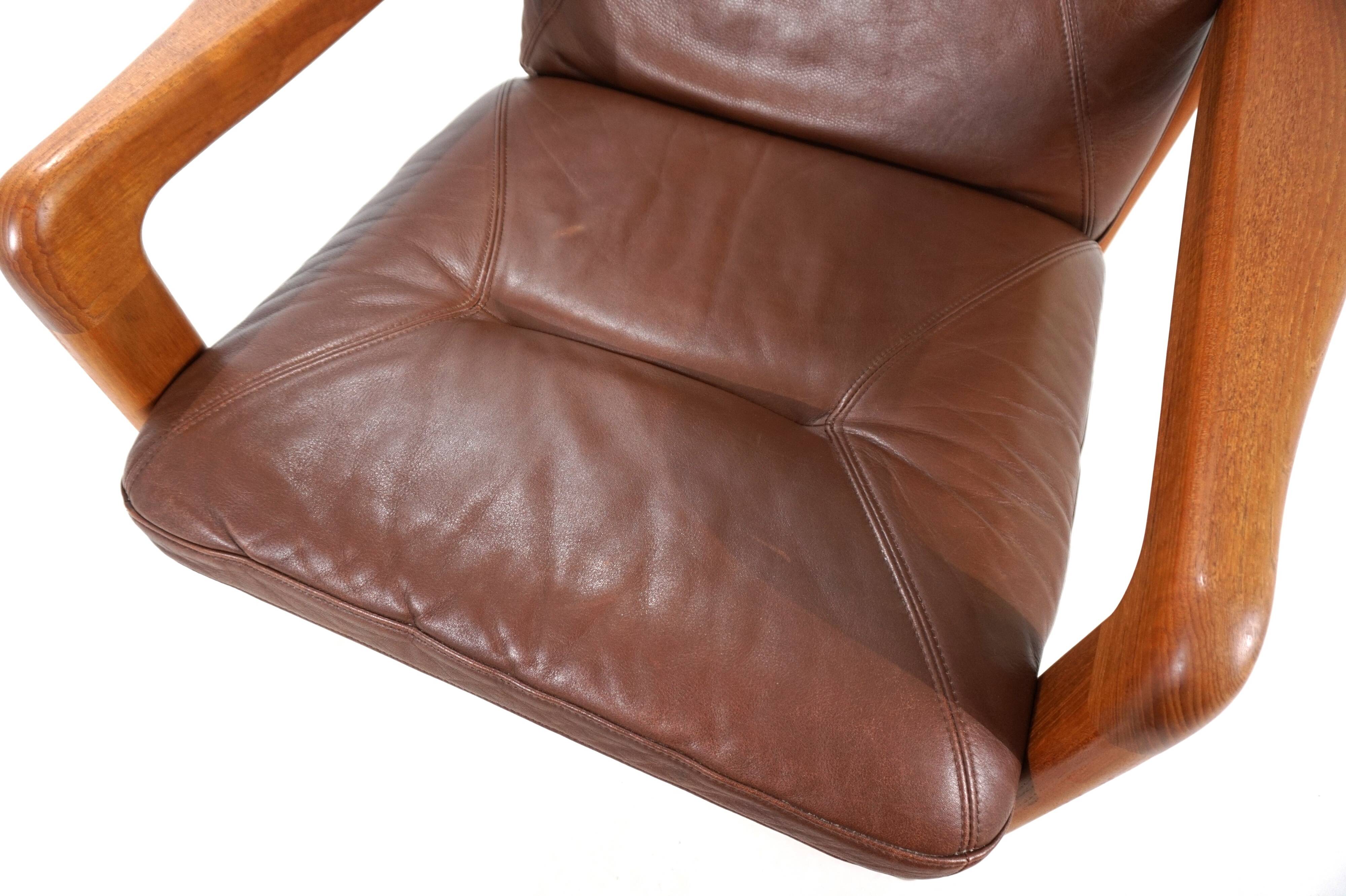 EMC teak leather armchair, 1960