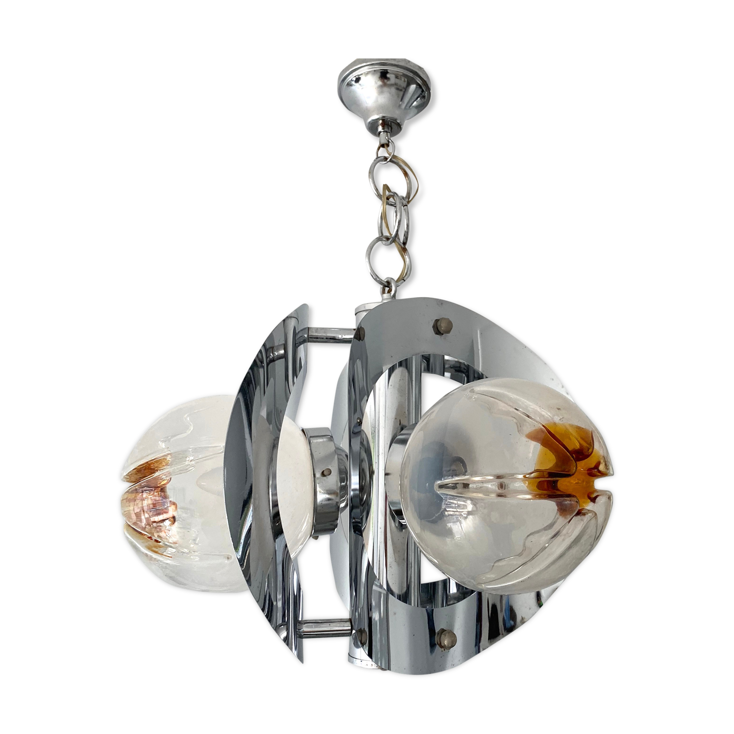 Suspension Mazzega design Gaetano Sciolari chrome et globes murano