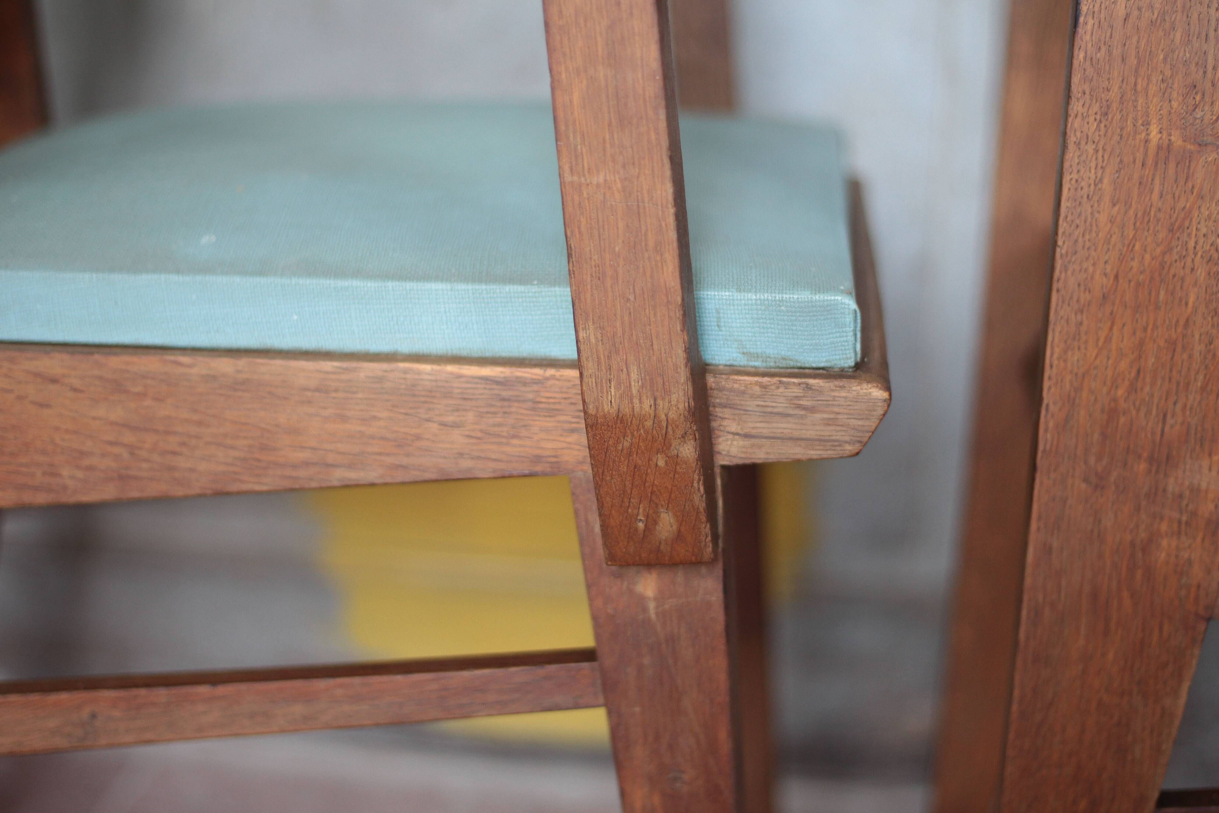 Pair of wooden bridge armchairs from the 1950s, vintage chairs.