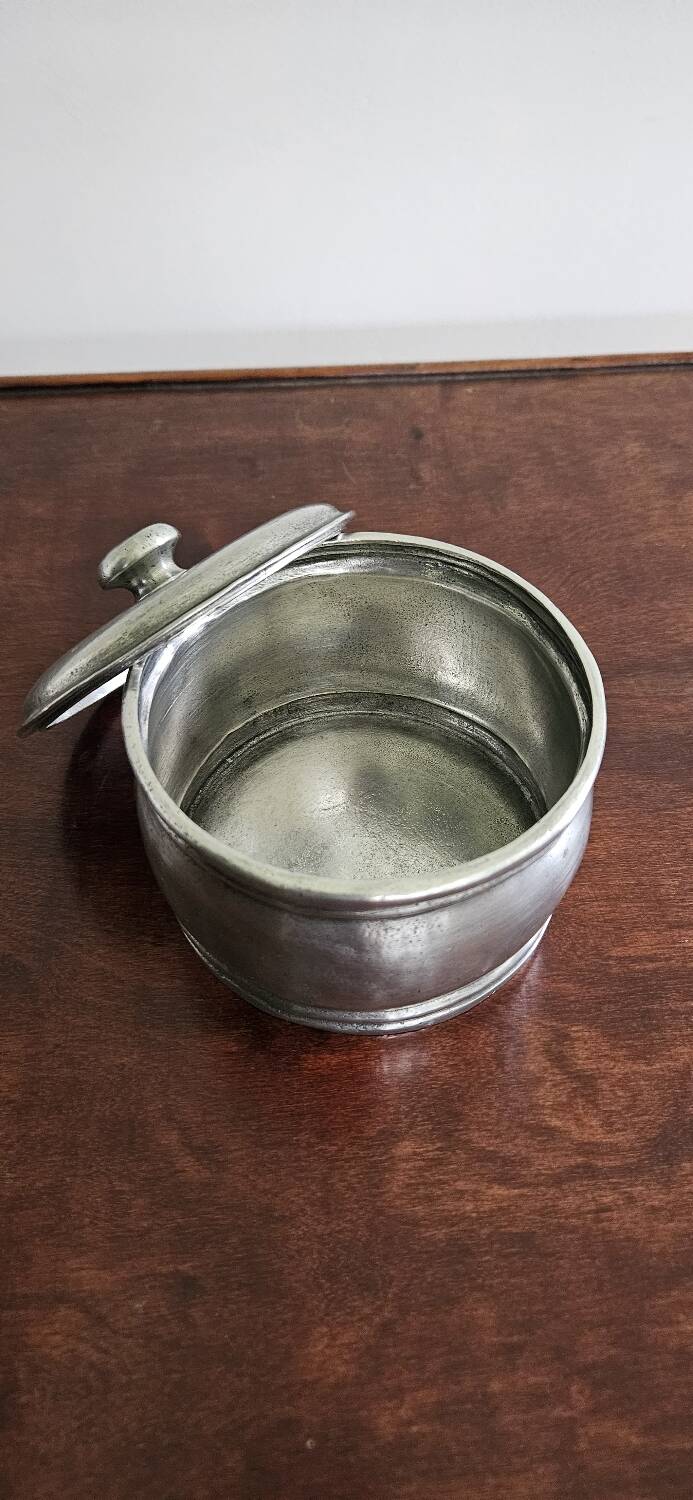 Antique round tin candy box
