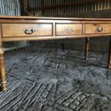 Louis Philippe style table / desk with 3 drawers in solid cherry wood and turned base