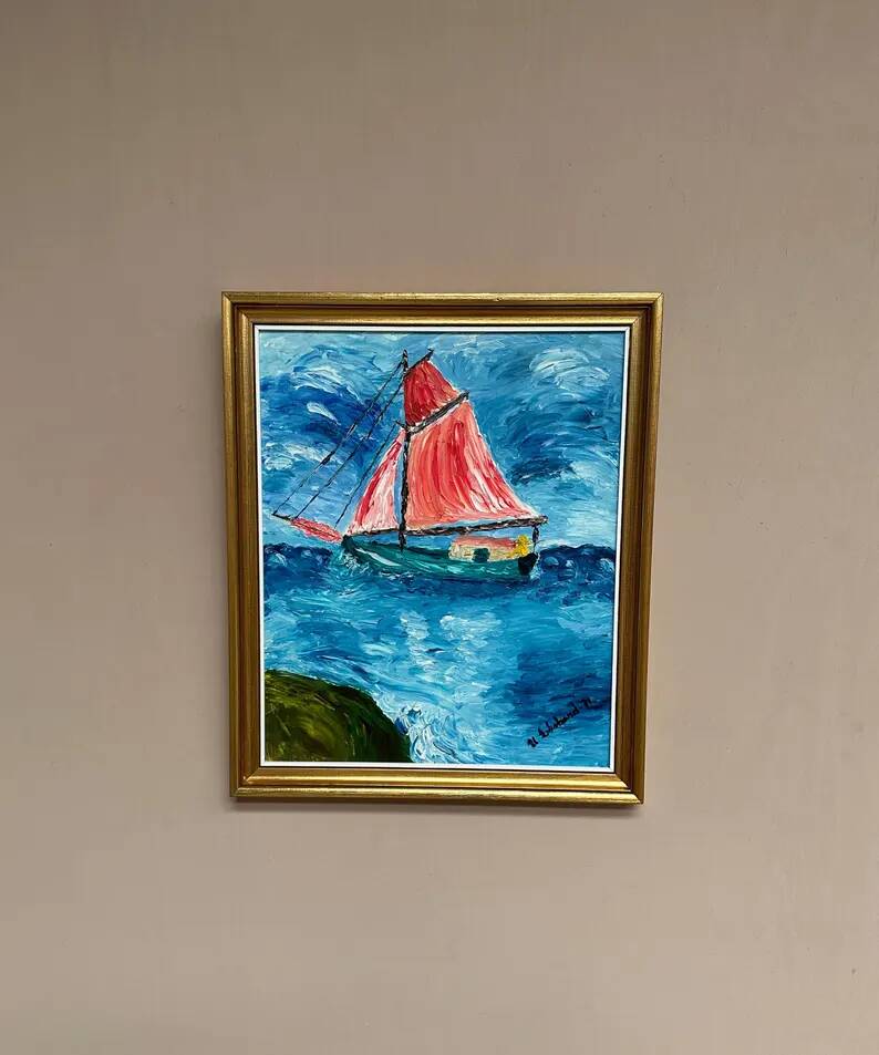 Original Swedish Oil on Panel – “Sailboat on the Water” by U. Ekshard – Signed – Dated 1971 – Vintage & Framed