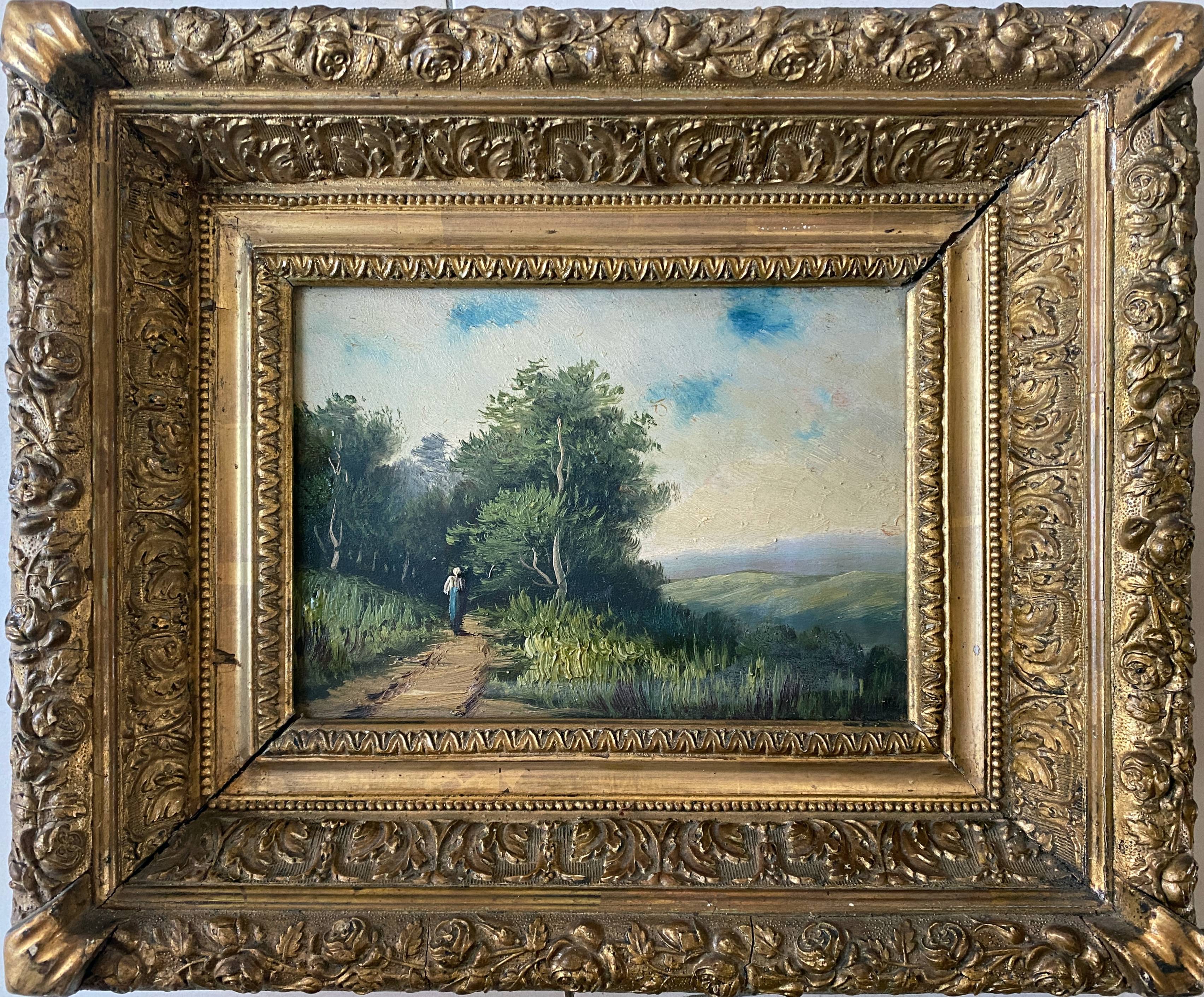 Hsp 19th century barbizon paintings "animated landscape" + frame