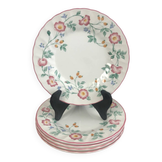 4 antique English dessert plates with Churchill pink flowers